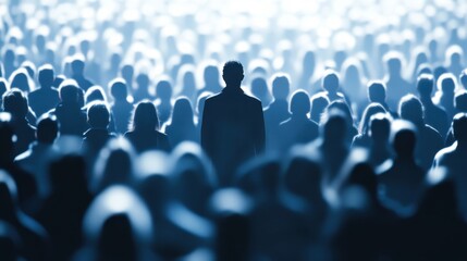 Colorful silhouette pf person standing in monochrome crowd of different people,surreal unique and different concept,loneliness in society,shadow,freedom,Love,be yourself,Stand out from the crowd.