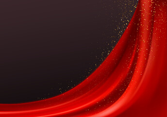 Elegant Red Curtain Background with Golden Sparks on Dark Backdrop