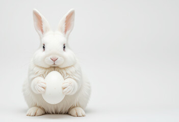 Obraz premium White bunny holding an egg, isolated on white background.
