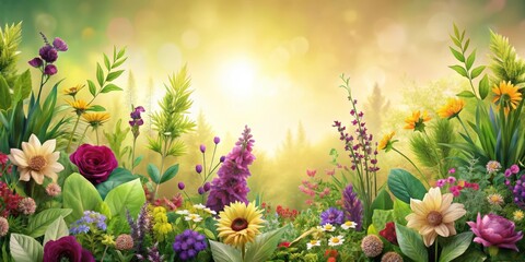 Vibrant Floral Arrangement in a Sunlit Garden Featuring a Diverse Array of Blossoms and Lush Greenery