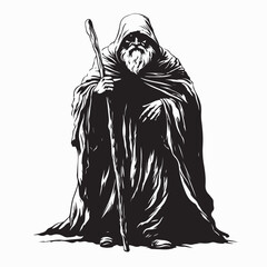 Hermit Man Image vector. Black and white Hermit Old Man vector image.
