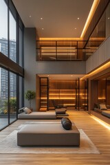Modern lounge design urban apartment interior contemporary wide angle minimalism