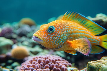 Obraz premium Vibrant Coral Reef Fish Swimming Among Colorful Marine Life