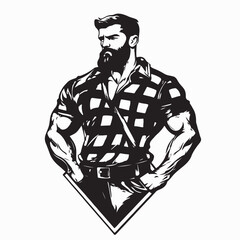 Muscular Lumberjack vector. Black and white Muscular Lumberjack Images on white background.