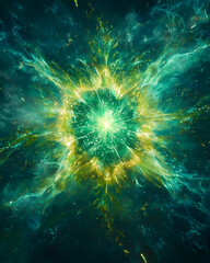 Vibrant Green & Gold Energy Burst Abstract Art
