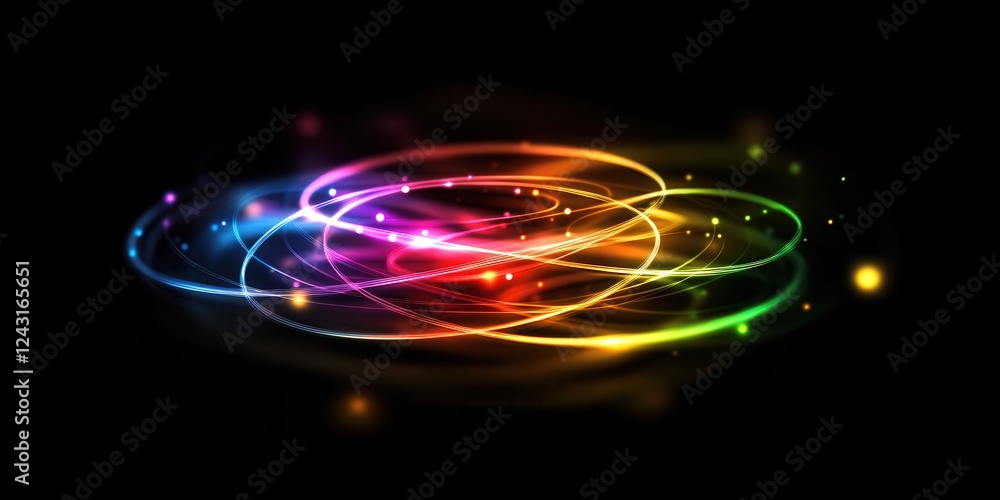 Poster a vibrant swirl of colorful light circles set against a dark background, creating a mesmerizing and 