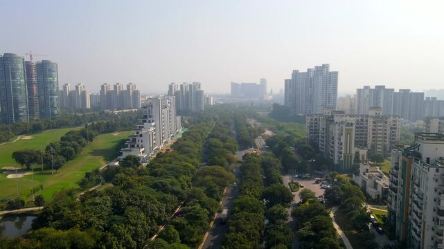 Aerial drone shot capturing a Jaypee Green site in Noida India near Pari chowk