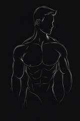 Fototapeta premium male torso body white thin silhouette line drawing on black background 
