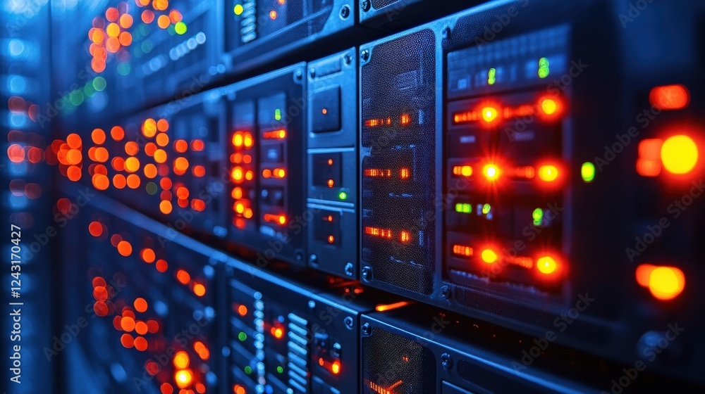 Aufkleber close-up view of illuminated server racks in a data center showcasing technology in action (13)