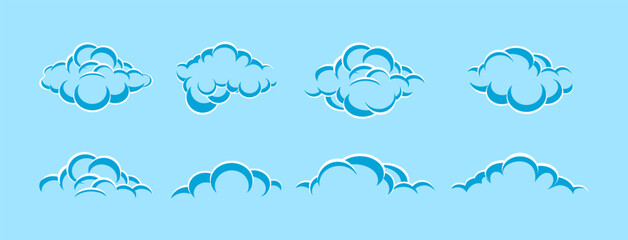 Fototapeta premium line vector cloud doodle isolated background. line cloud cartoon vector template set. Cloud shapes collection. Cloud icons for cloud computing web, collection hand drawn style vector illustration