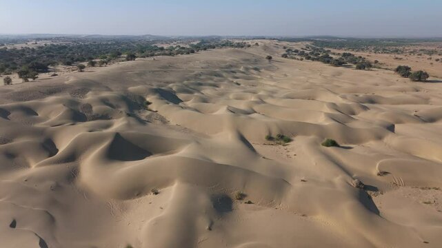 Aerial view of sand dunes in Khuri, Rajasthan, India 