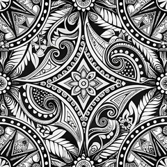 Intricate black and white Polynesian tattoo seamless pattern