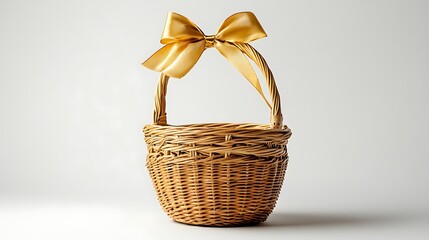 Elegant Wicker Basket with Golden Bow: A Gift Ready for Any Occasion