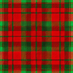 Seamless tartan fabric texture in red, green, and black