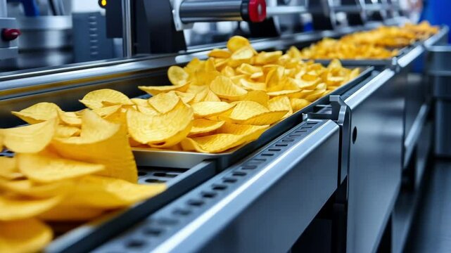 Automated potato chip production line in modern factory