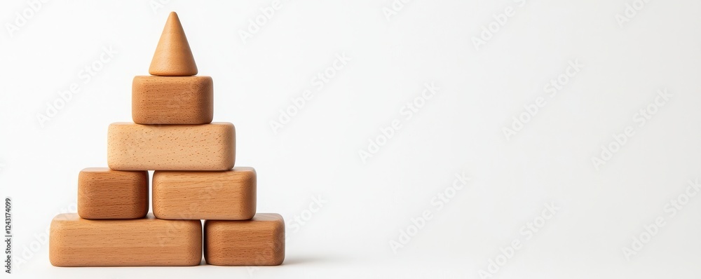 Aufkleber a wooden block pyramid structure with a cone on top, showcasing a minimalist and playful design agai