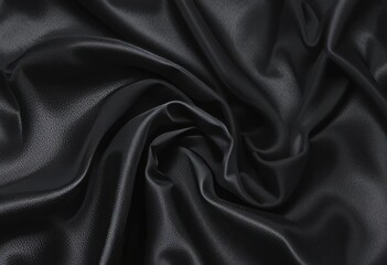 Fototapeta premium A close-up of black silk or satin fabric with a smooth, shiny texture