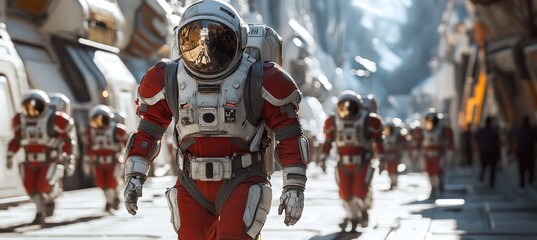 Obraz premium Astronaut group ready on mission. Generative AI technology. 