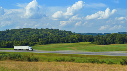 Logistics - A freight truck moves on a forest road