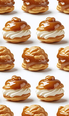 Seamless Gourmet Profiterole Pattern for Premium Food Design