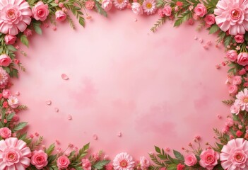 A banner with a pink and gold color scheme, decorated with flowers and candles.