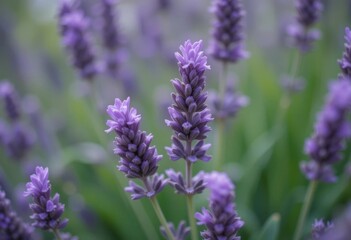 Obraz premium A close-up of purple lavender flowers with a blurred background