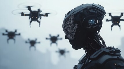 Futuristic AI Soldier with Drone Support: Autonomous Warfare Concept