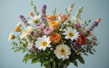 Obraz premium A bouquet of colorful flowers in a modern vase