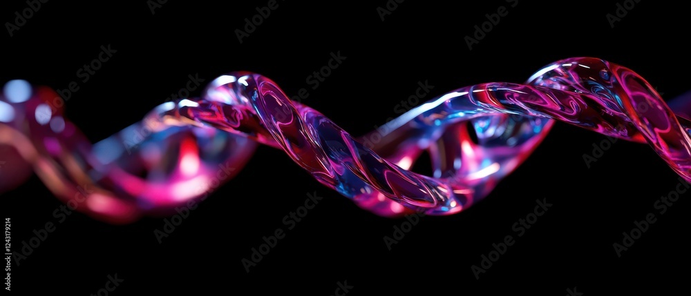 Poster close-up view of a colorful dna strand, highlighting its intricate structure and glowing patterns ag