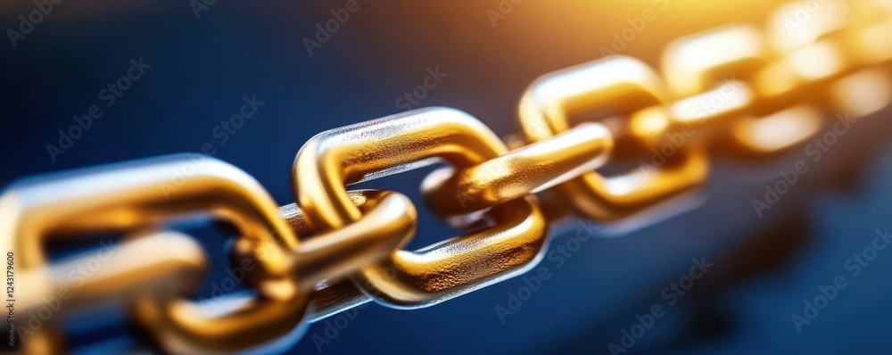 Poster close-up view of a metallic chain link reflecting light, symbolizing strength and connection in vari