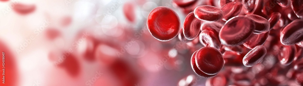 Poster close-up view of red blood cells floating in liquid, highlighting their structure and importance in 
