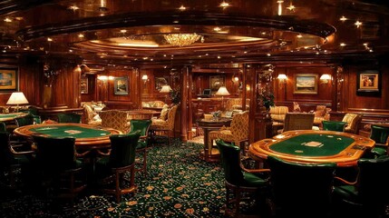 Fototapeta premium Luxurious Yacht Interior Game Room With Card Tables