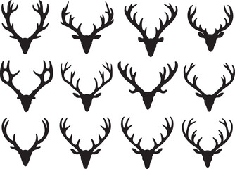 Set of deer antler silhouettes vector art illustration