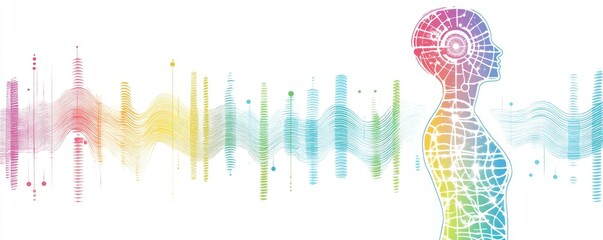 Fototapeta premium Abstract Representation of Human Form Intertwined with Sound Waves in Vibrant Colors