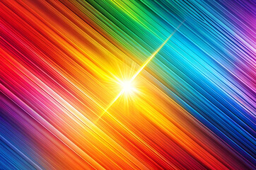 Fototapeta premium A vibrant spectrum of colors radiates diagonally, creating a dynamic and energetic visual effect with a bright light source at the center.