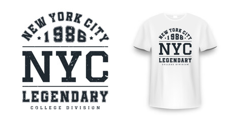 Obraz premium New York, Brooklyn t-shirt mockup design. T-shirt print design in American college style. Athletic typography for tee shirt print in university and college style. Vector