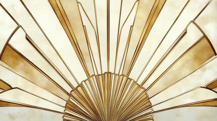 A chic Art Deco fan design featuring sharp geometric lines in gold and ivory