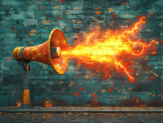 Fiery Message: Loudspeaker Blasts Power, Urban Scene