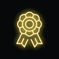 Bright yellow neon award ribbon glowing on a black background