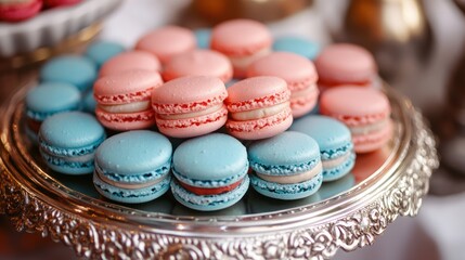 Fototapeta premium Pastel Delight: A Collection of Exquisite Pink and Blue Macarons