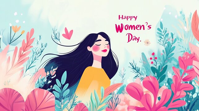 Celebrate International Women's Day on March 8th! Text reads, "Happy Women's Day." Vector illustration.
