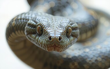 Fototapeta premium A cartoon snake with a mischievous expression on its face, coiled up and ready to strike.