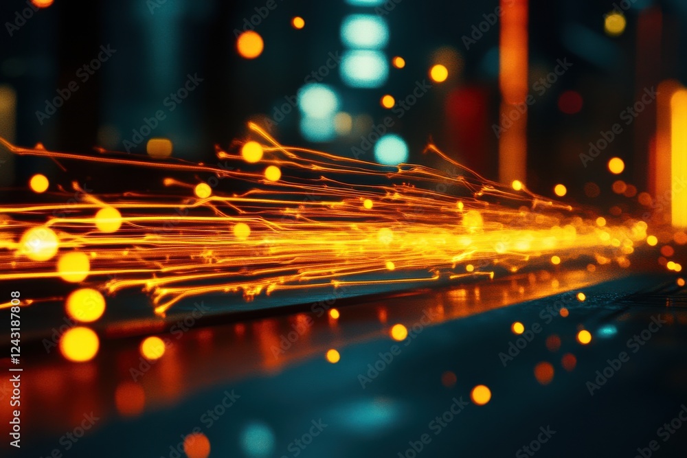Poster dynamic sparks of light create a vibrant and energetic atmosphere, symbolizing innovation and techno