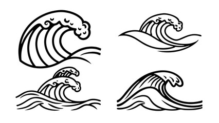 Waves icon set. Sea wave line art icons. Simple blue wave icon collection.