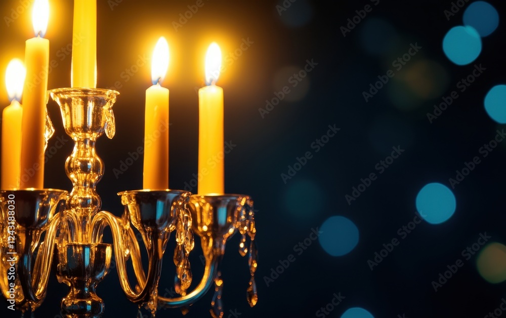 Poster elegant chandelier with glowing candles illuminating a dark background, creating a warm and inviting