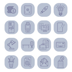 Variety of business-related icons. Finance, creativity, and organization. Tools essential for modern business operations