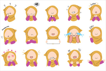 Cute Muslim girl expression set