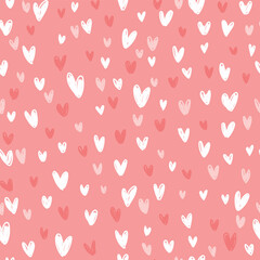 seamless pattern with hearts different sizes. Hand drawn hearts pattern for Valentine's Day.