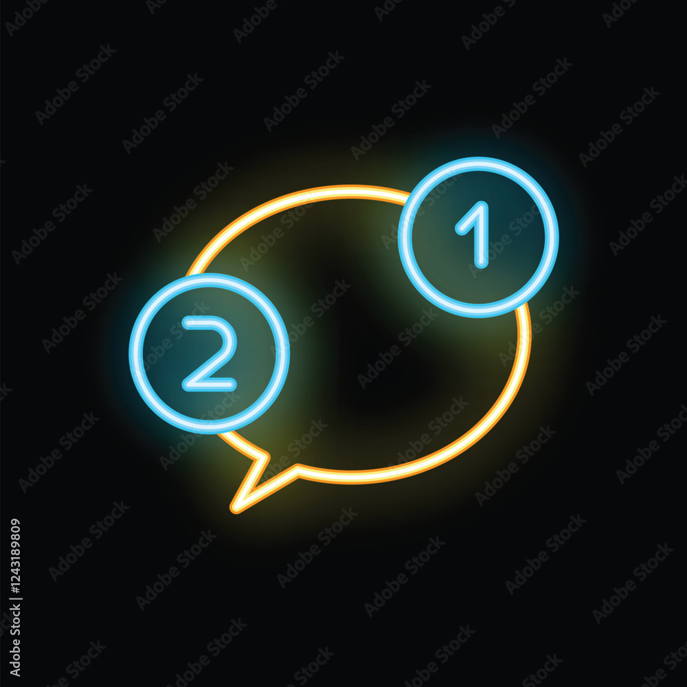 Poster neon speech bubble is showing two new messages on black background