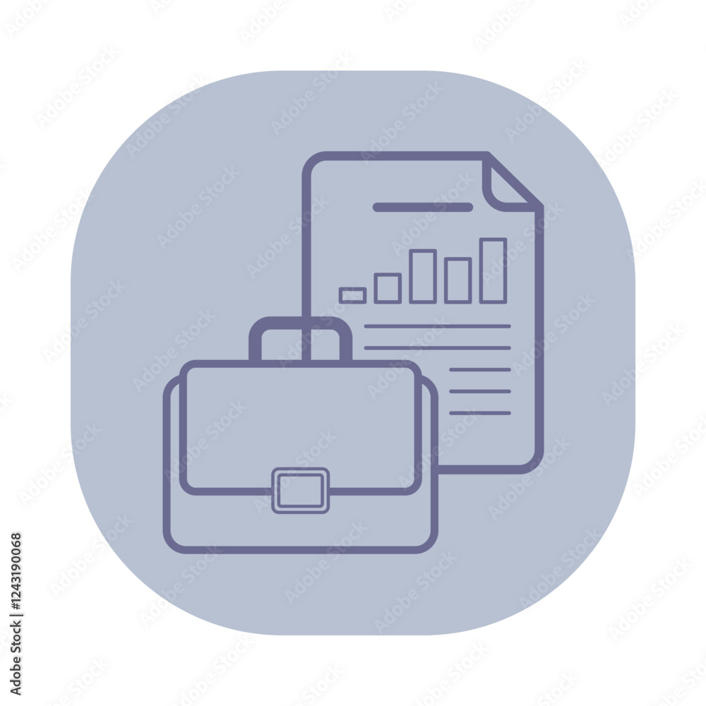 Poster icon of briefcase and document with charts. importance of organization in professional office settin